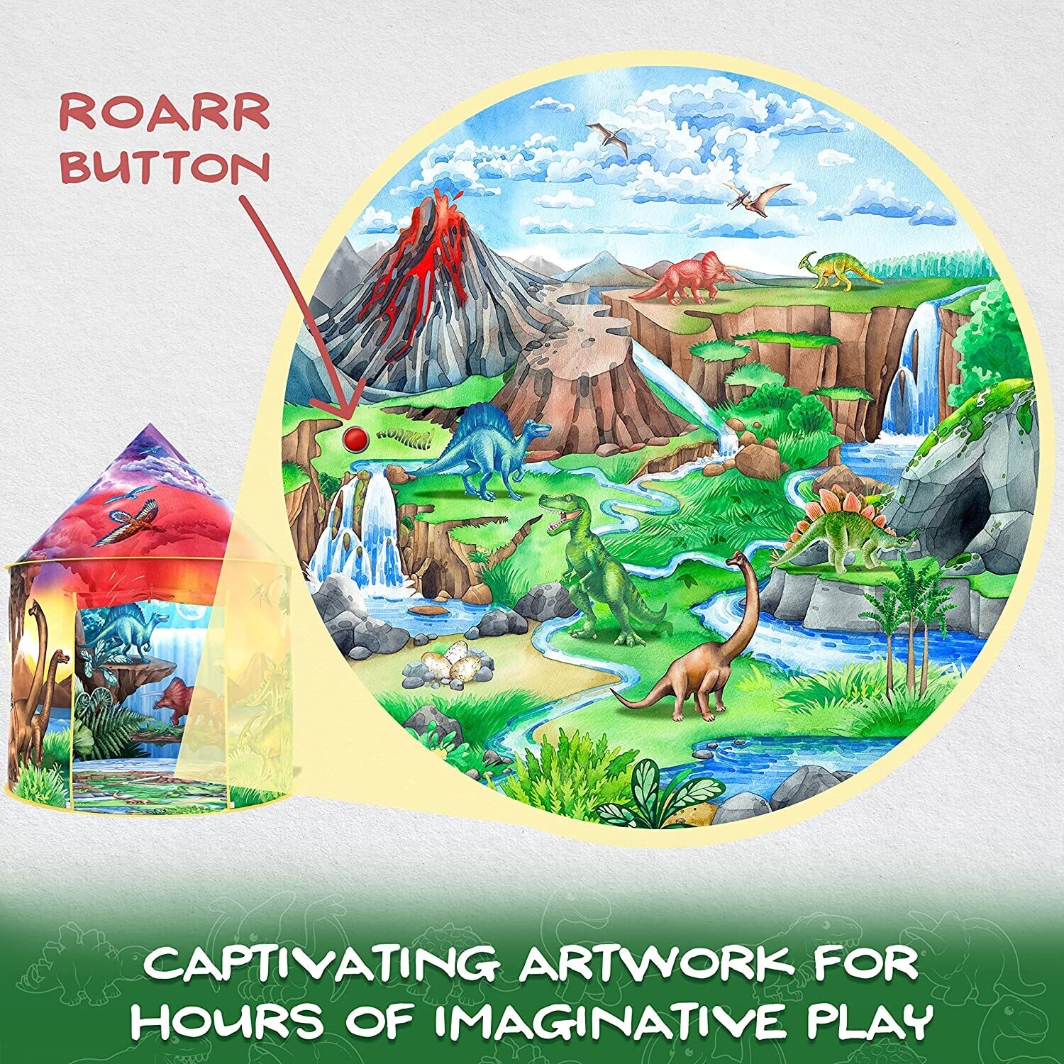 Dinosaur Discovery Play Tent with Roar Button Pop Up Tents for Kids, Indoor &amp; Outdoor Kids Playhouse