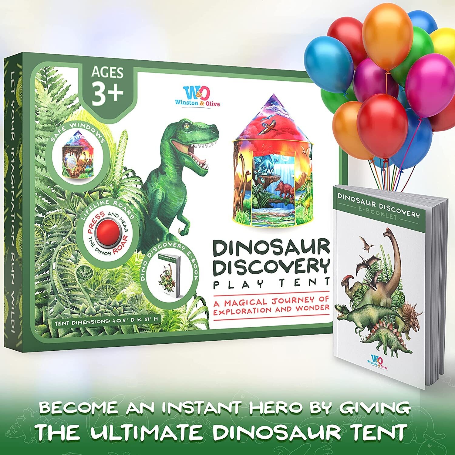 Dinosaur Discovery Play Tent with Roar Button Pop Up Tents for Kids, Indoor &amp; Outdoor Kids Playhouse