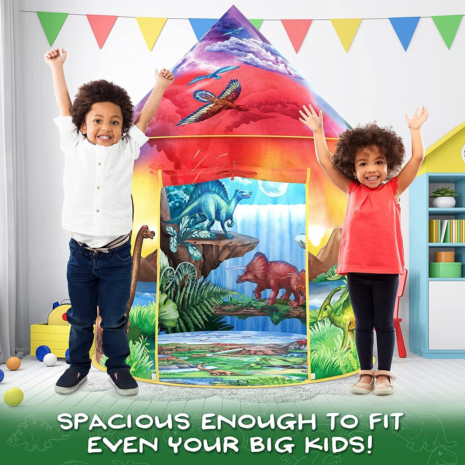 Dinosaur Discovery Play Tent with Roar Button Pop Up Tents for Kids, Indoor &amp; Outdoor Kids Playhouse