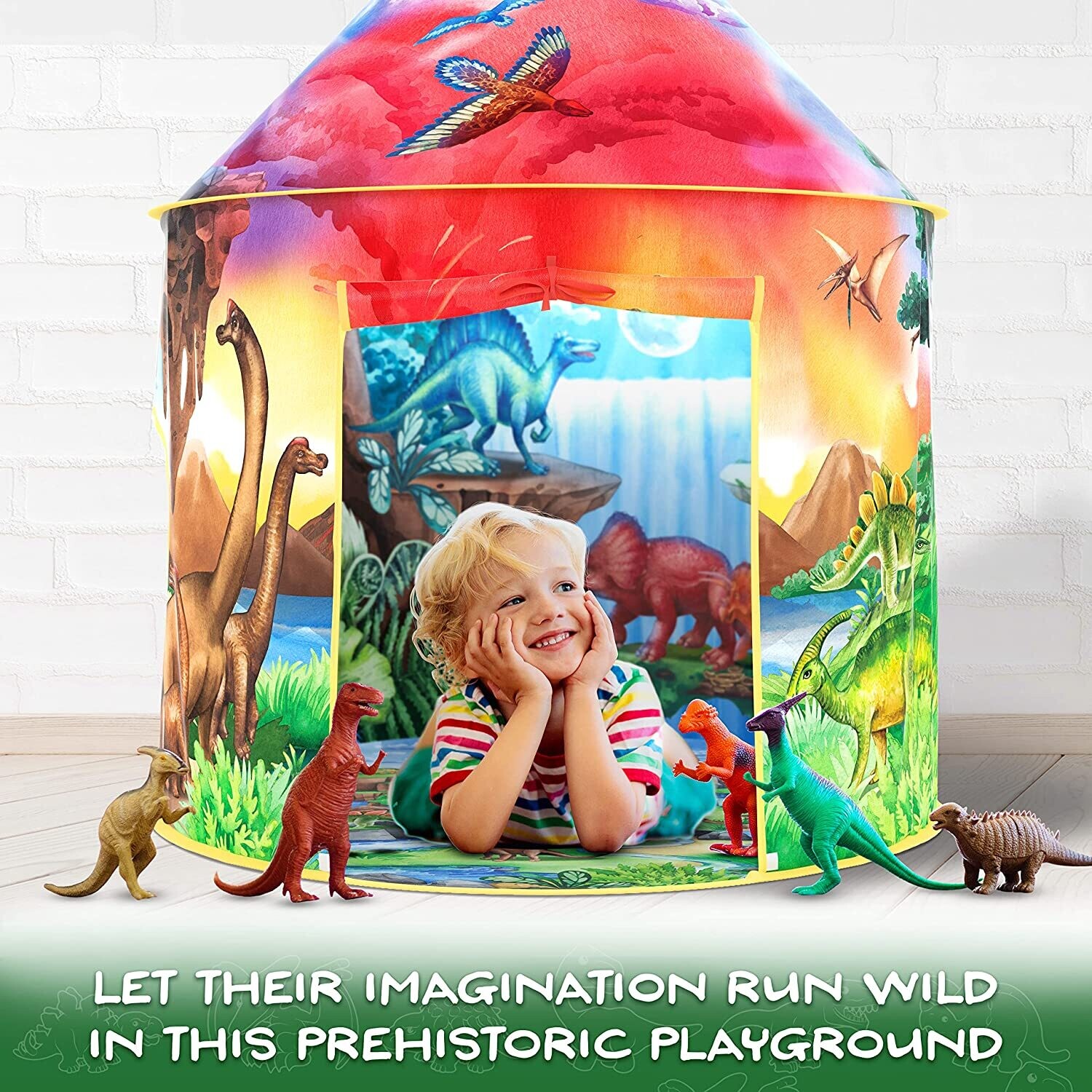 Dinosaur Discovery Play Tent with Roar Button Pop Up Tents for Kids, Indoor &amp; Outdoor Kids Playhouse