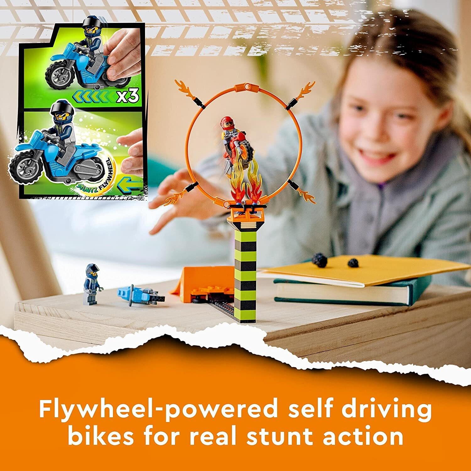 City Stuntz Stunt Show Competition Set – 2 Flywheel Motorbike Kit with Action Features