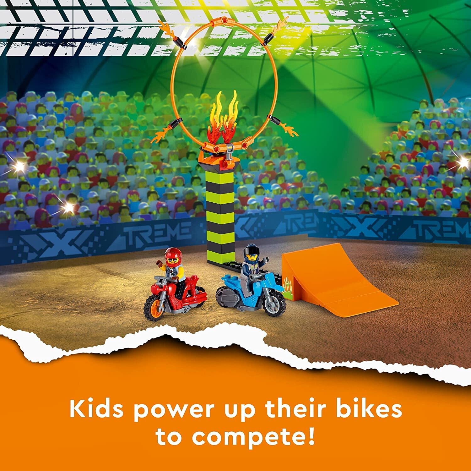 City Stuntz Stunt Show Competition Set – 2 Flywheel Motorbike Kit with Action Features