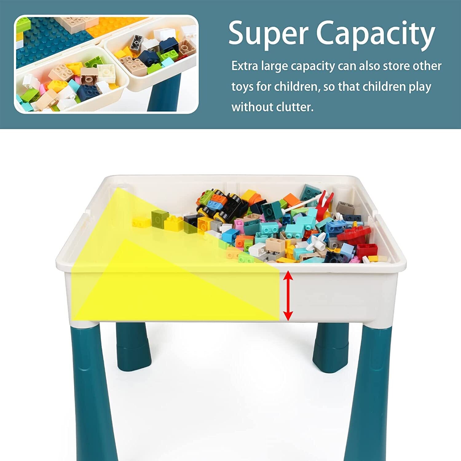 Children&#39;s Table with 2 Chairs, 163-Piece Building Blocks Set, Multifunctional Activity Set for Nursery and Kids Room