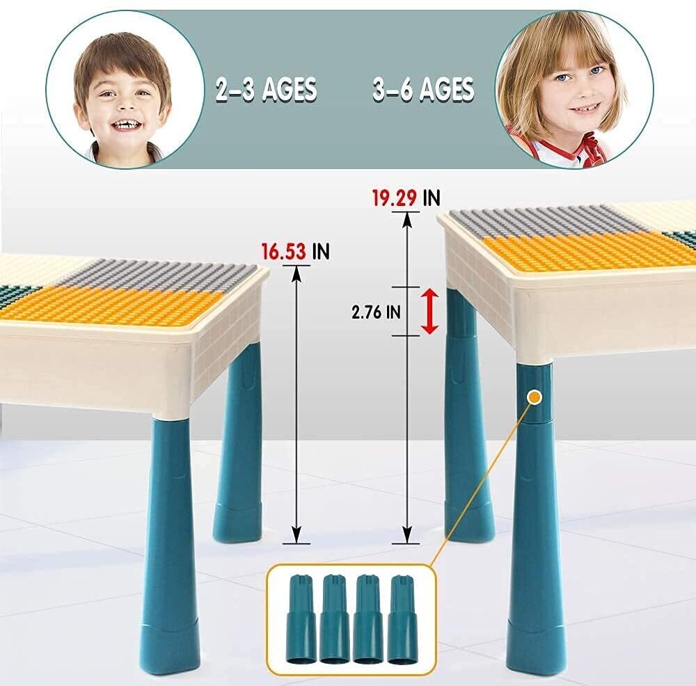 Children&#39;s Table with 2 Chairs, 163-Piece Building Blocks Set, Multifunctional Activity Set for Nursery and Kids Room