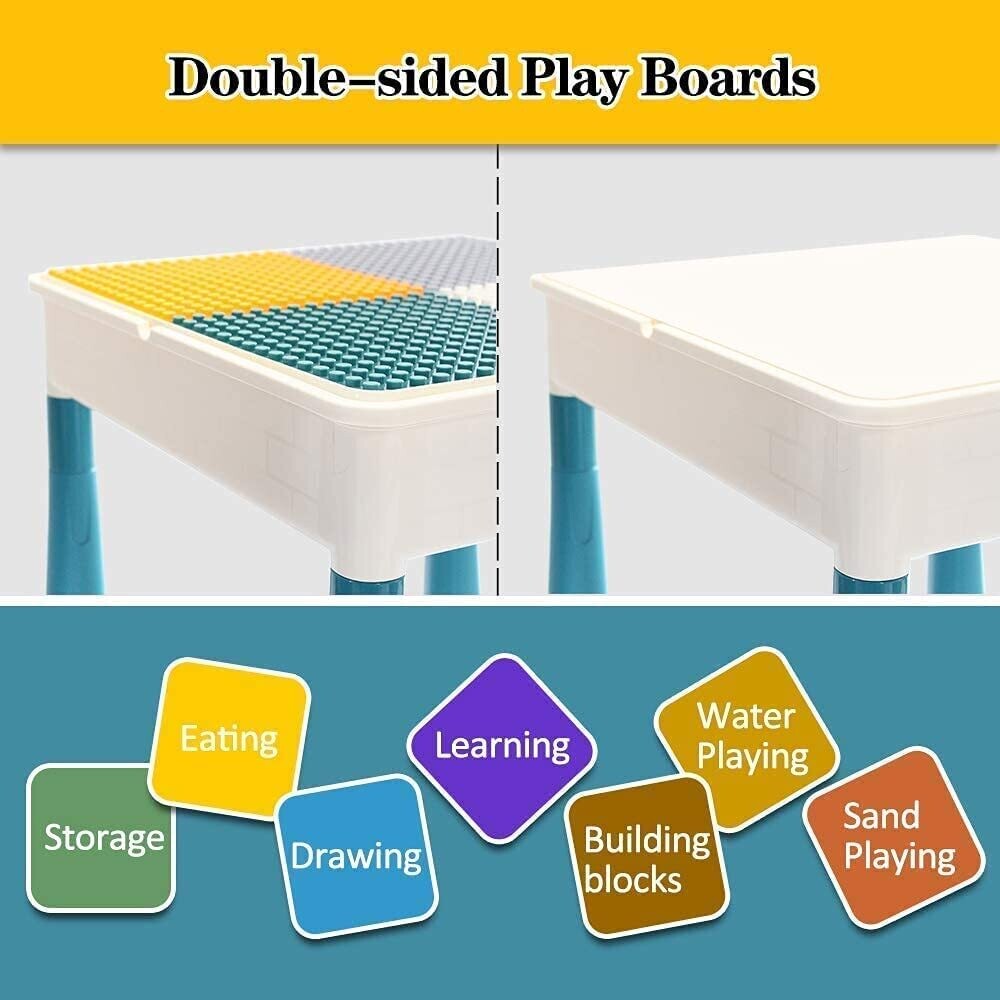Children&#39;s Table with 2 Chairs, 163-Piece Building Blocks Set, Multifunctional Activity Set for Nursery and Kids Room