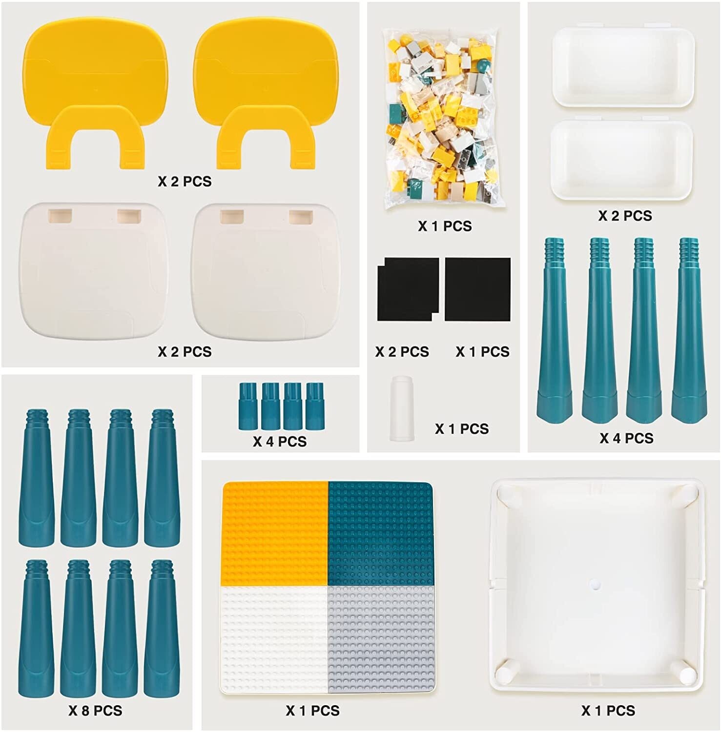 Children&#39;s Table with 2 Chairs, 163-Piece Building Blocks Set, Multifunctional Activity Set for Nursery and Kids Room