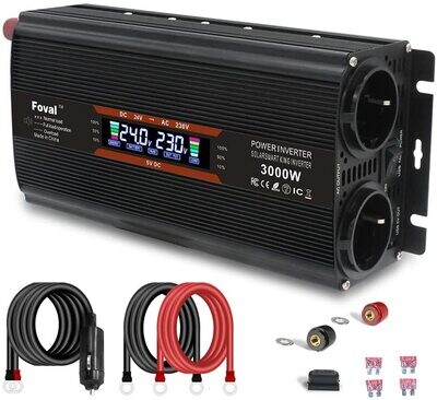 Voltage Converter 24 V 230 V 1500 W / 3000 W Inverter Power Converter with 4 Fuses