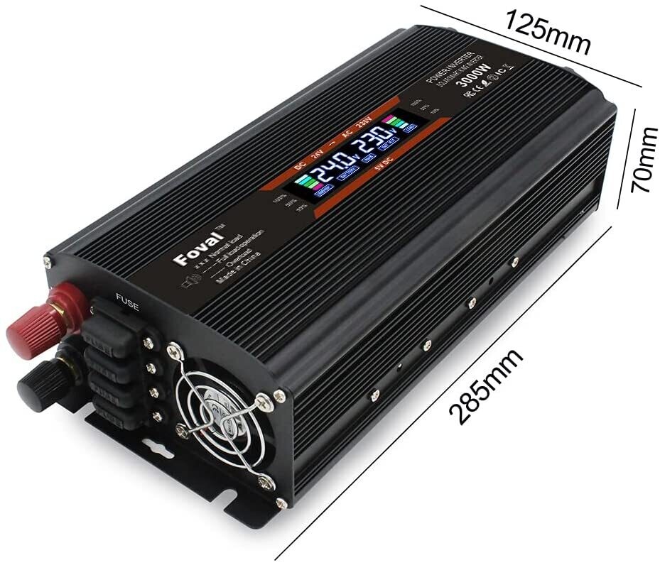 Voltage Converter 24 V 230 V 1500 W / 3000 W Inverter Power Converter with 4 Fuses