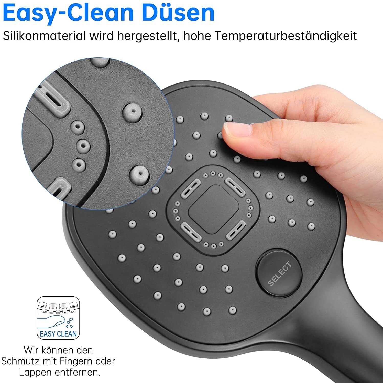 Handheld Shower Head Rain Shower with 3 Jet Types for Adjustable Water Flow and Spa-Like Experience