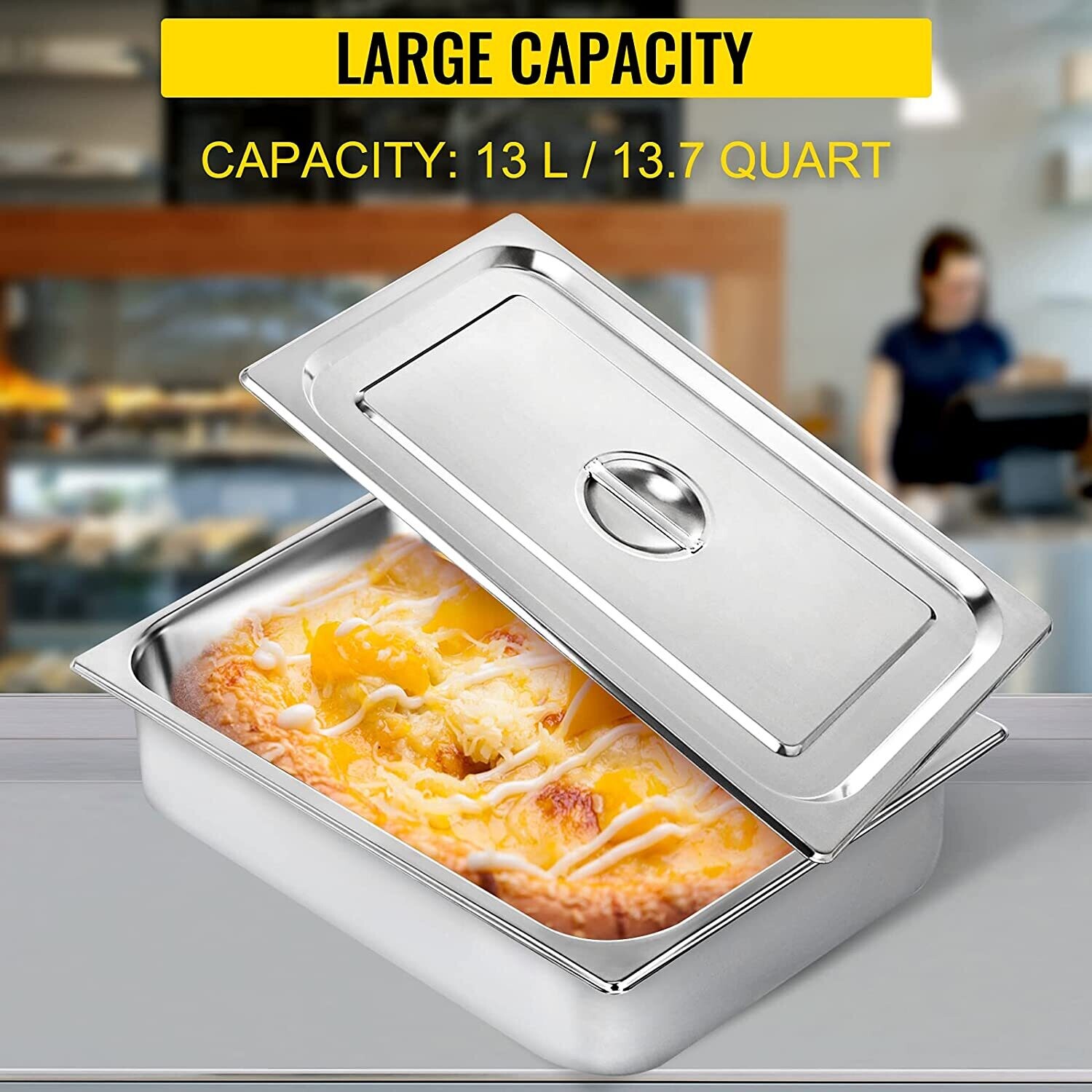 Stainless steel 4 Pack Steam Table Pans 20.9 x 12.8 x 3.9 Inch Deep Steam Table Pan Full Size 13L Deep Food Container