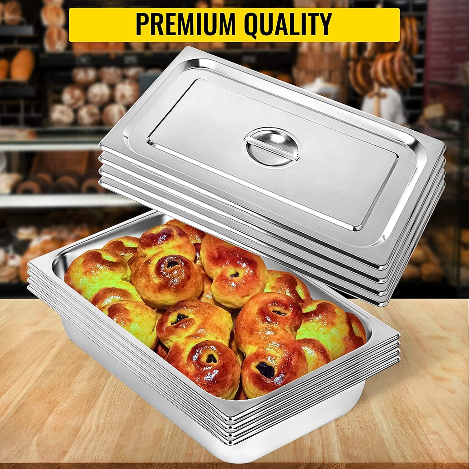 Stainless steel 4 Pack Steam Table Pans 20.9 x 12.8 x 3.9 Inch Deep Steam Table Pan Full Size 13L Deep Food Container