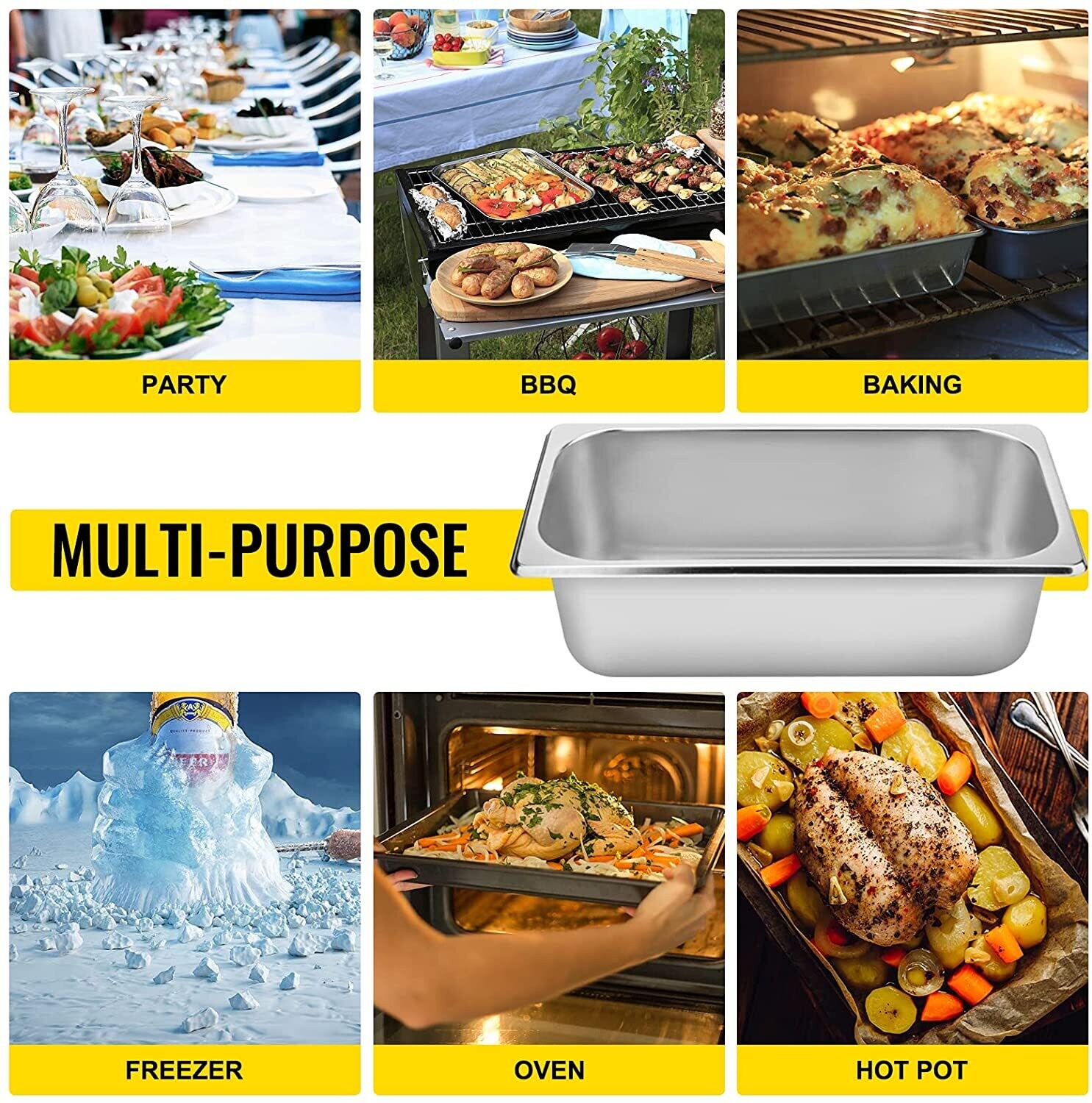 Stainless steel 4 Pack Steam Table Pans 20.9 x 12.8 x 3.9 Inch Deep Steam Table Pan Full Size 13L Deep Food Container