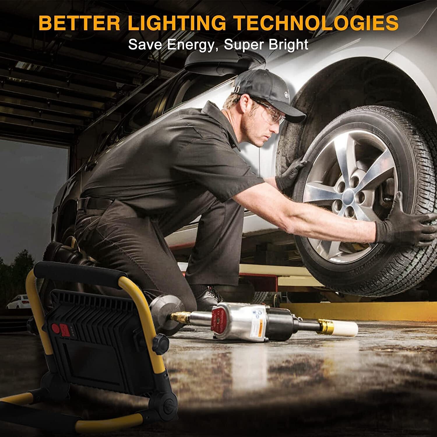 Construction Spotlight LED Battery Powered, Portable LED Work Light, Rechargeable Outdoor Spotlight, Waterproof LED Construction Light for Job Sites and Outdoor Use
