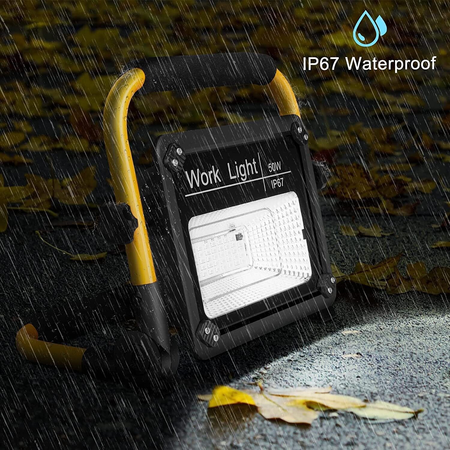 Construction Spotlight LED Battery Powered, Portable LED Work Light, Rechargeable Outdoor Spotlight, Waterproof LED Construction Light for Job Sites and Outdoor Use