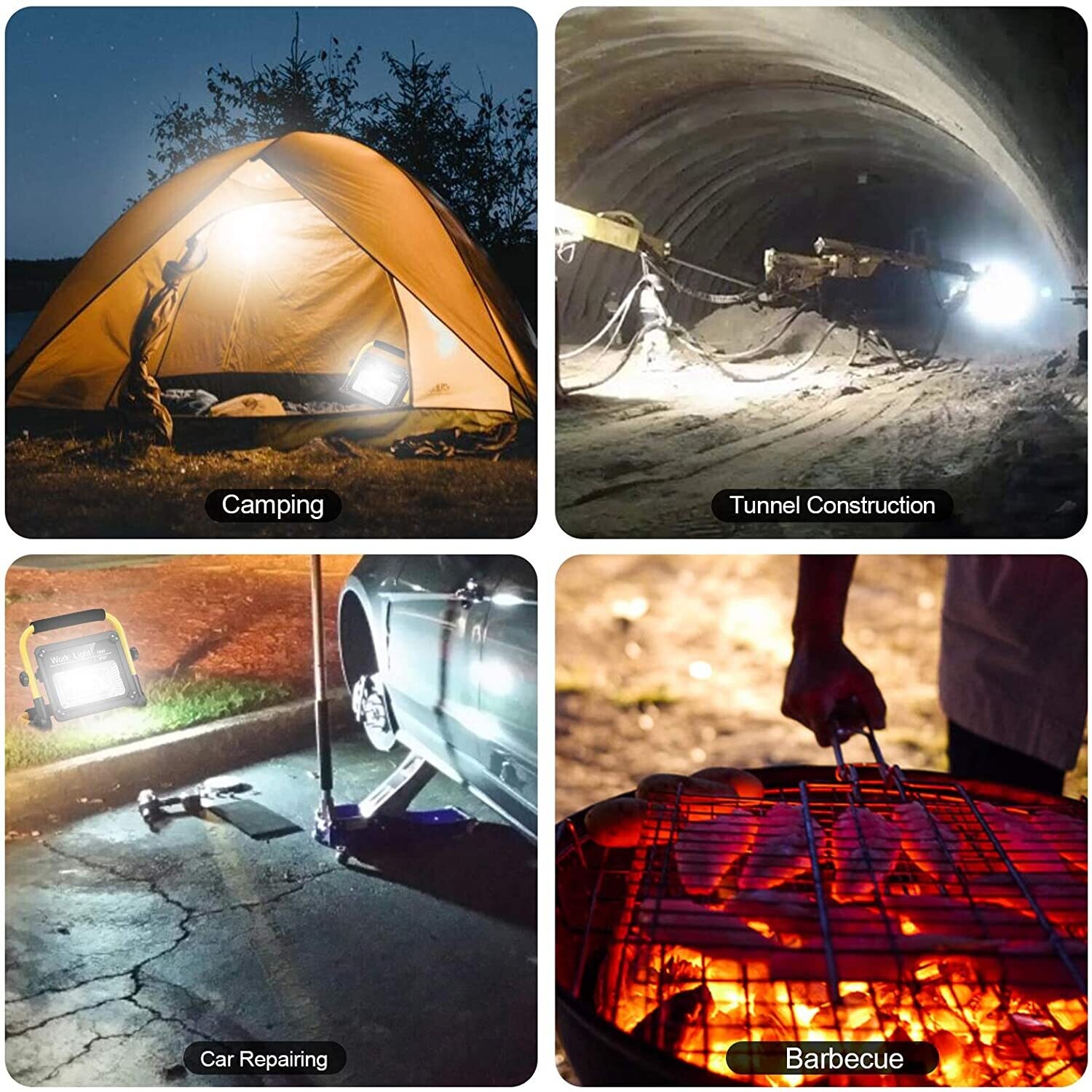 Construction Spotlight LED Battery Powered, Portable LED Work Light, Rechargeable Outdoor Spotlight, Waterproof LED Construction Light for Job Sites and Outdoor Use