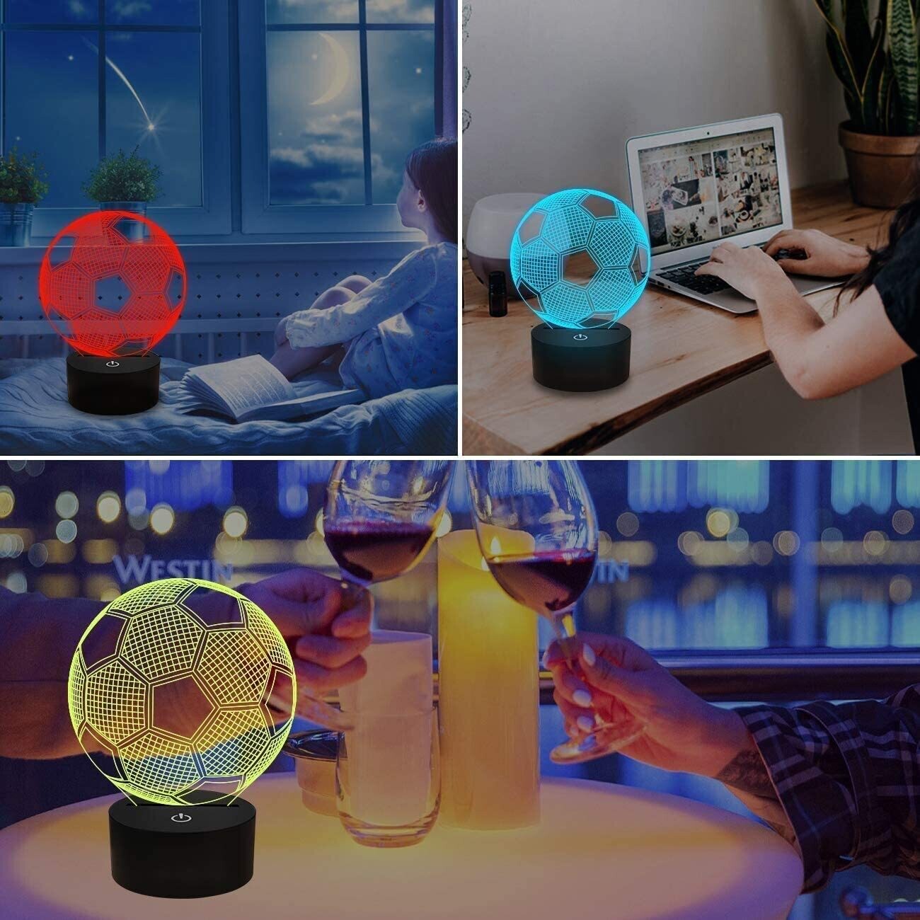 Football 3D Optical Illusion Night Lamp with LED Lights for Bedroom Decor and Gift Ideas