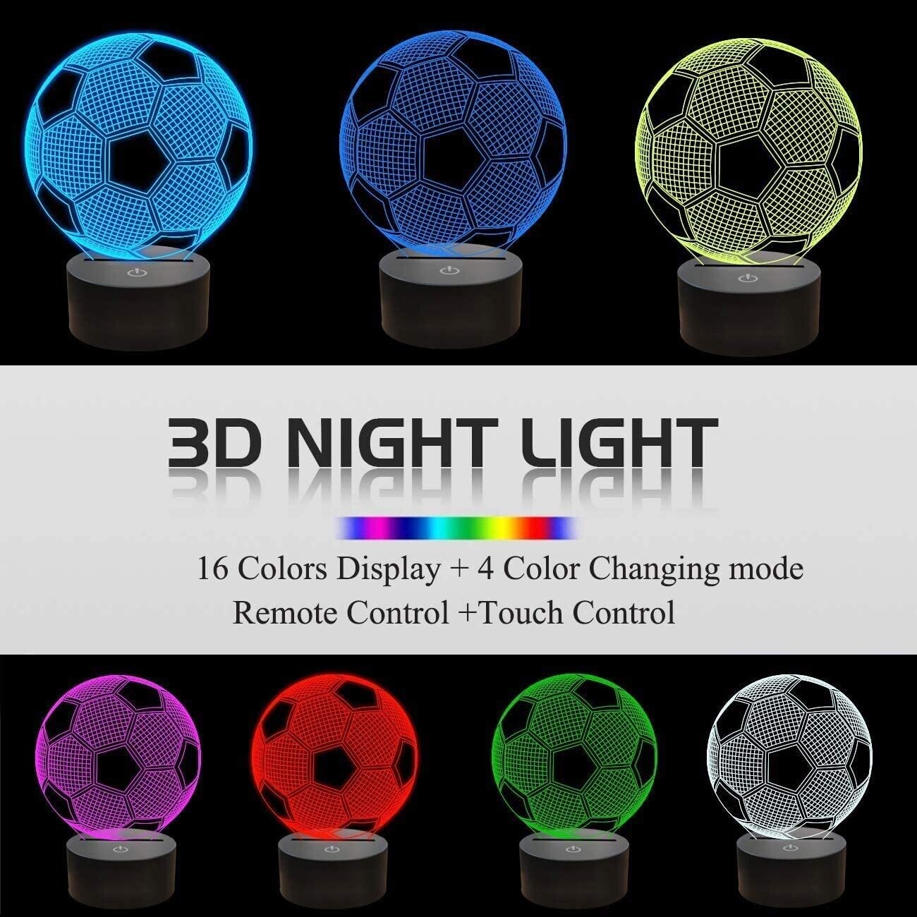 Football 3D Optical Illusion Night Lamp with LED Lights for Bedroom Decor and Gift Ideas