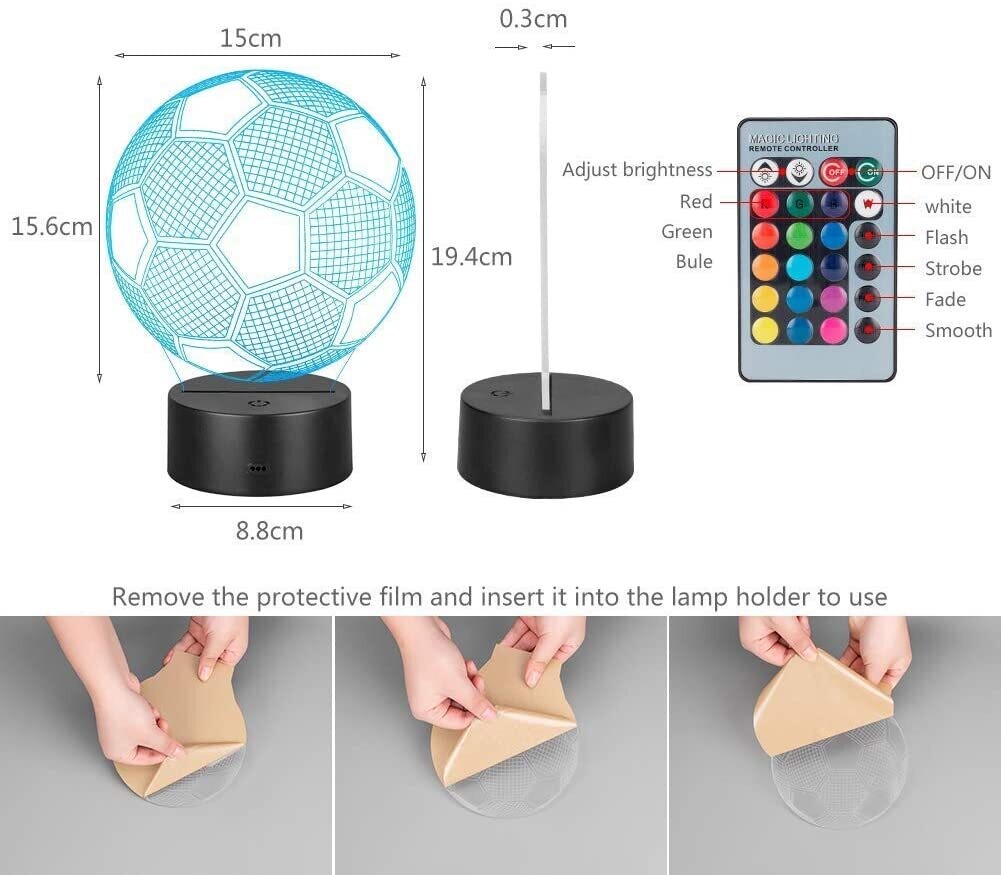 Football 3D Optical Illusion Night Lamp with LED Lights for Bedroom Decor and Gift Ideas