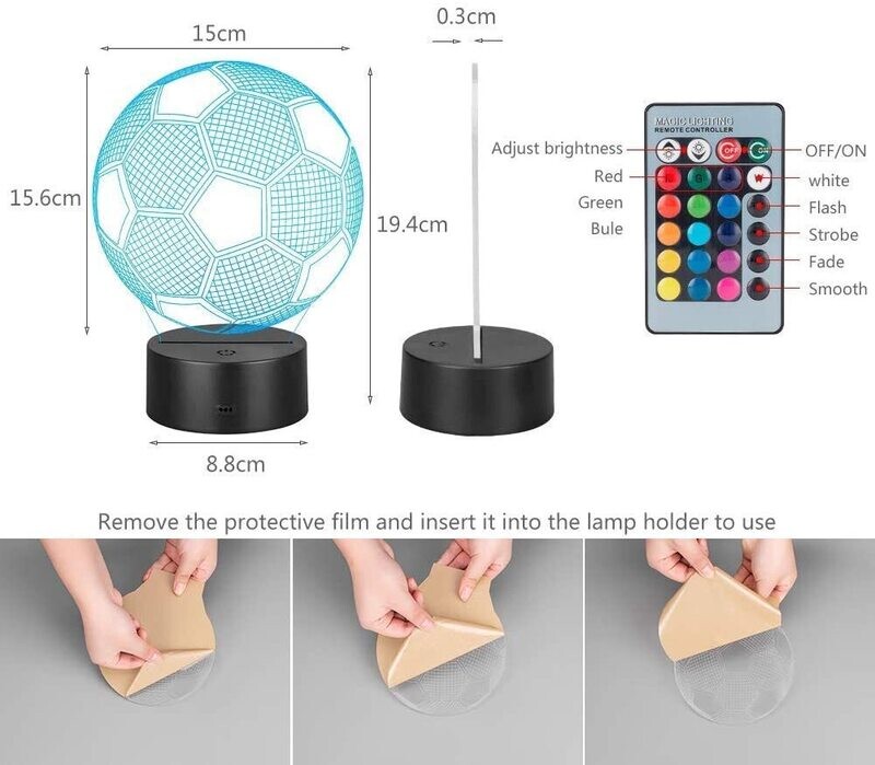 Football 3D Optical Illusion Night Lamp with LED Lights for Bedroom Decor and Gift Ideas