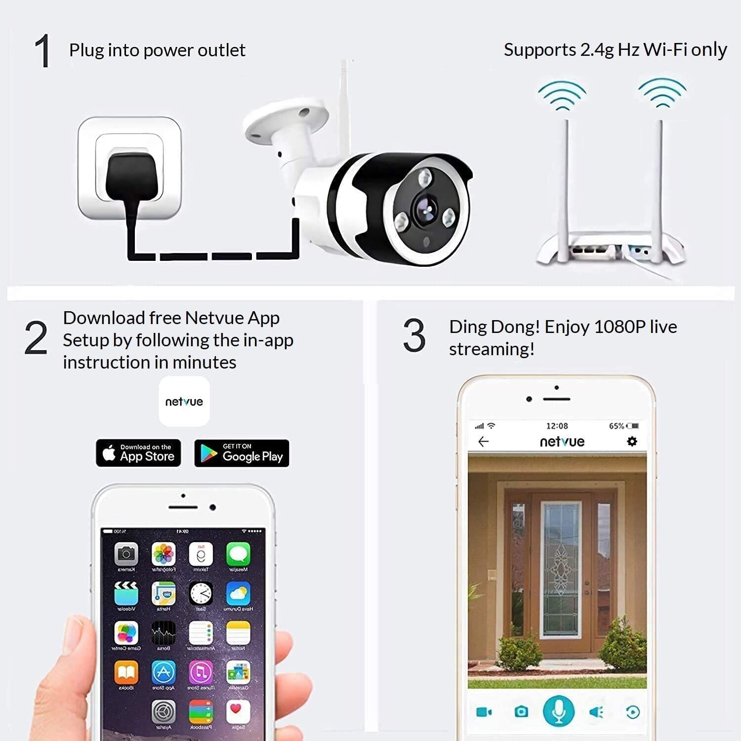 Security Camera Outdoor, CCTV Camera with 65ft Night