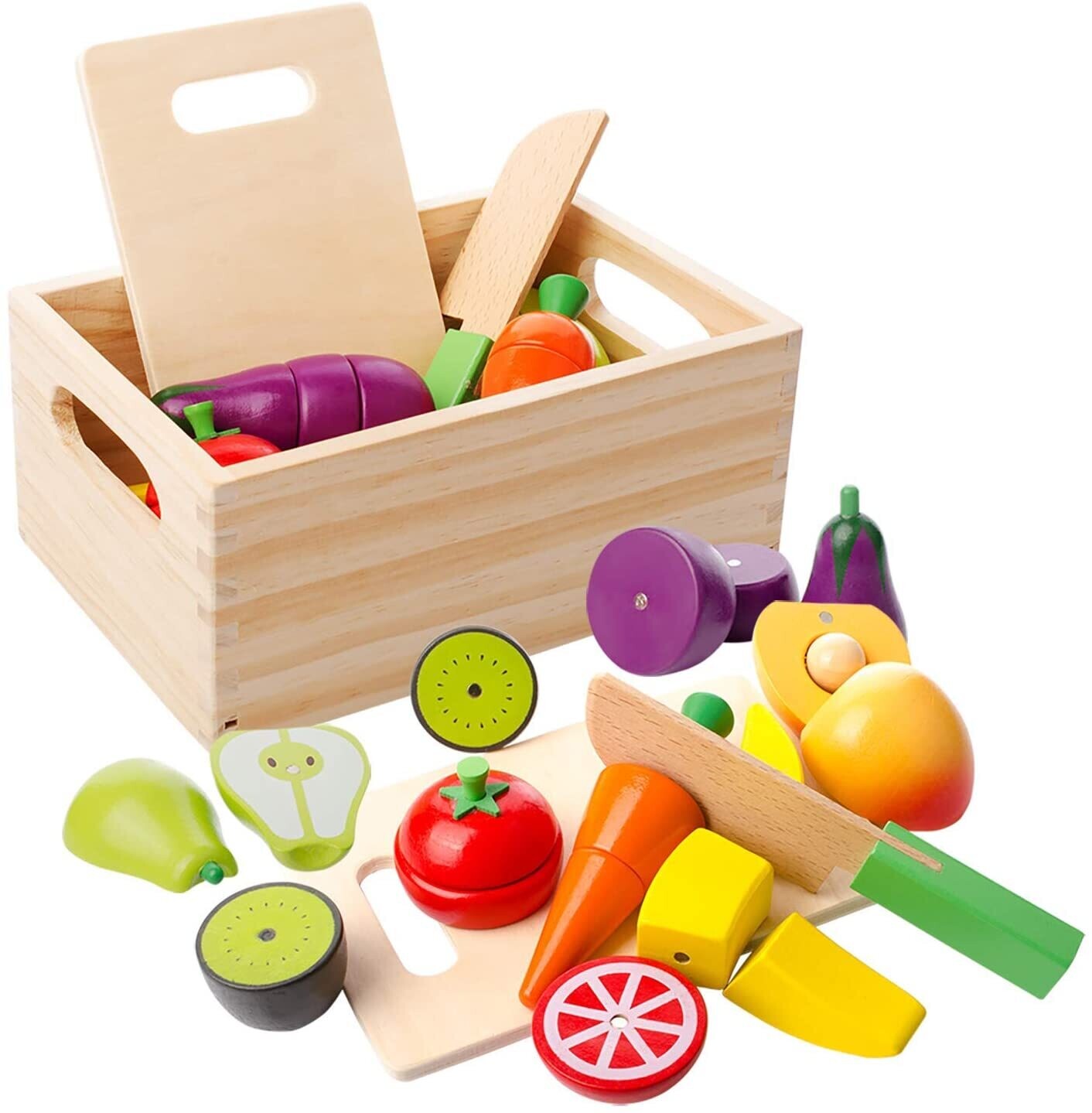 Wooden Kitchen Cut Food Kids Toy, Fruits and Vegetables Magnetic Toy