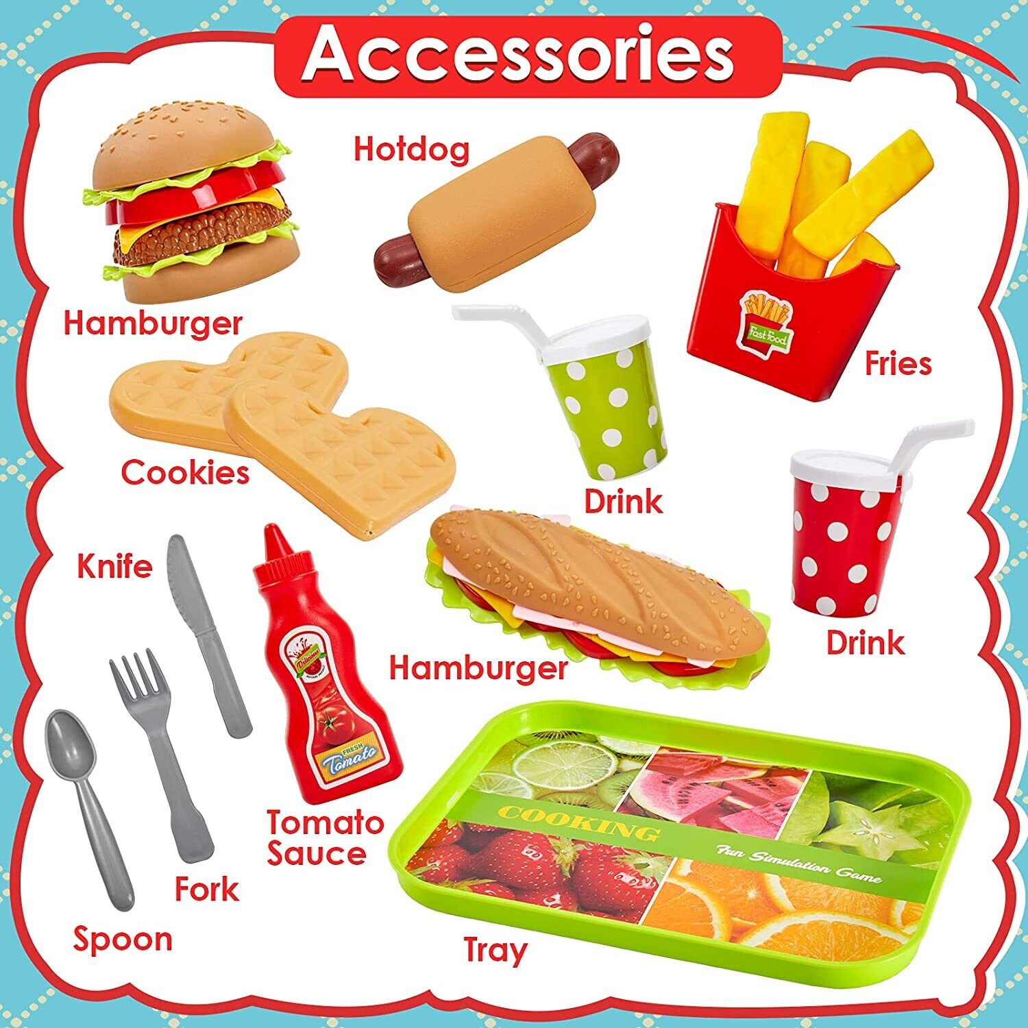 Pretend Play Food Set with Tray