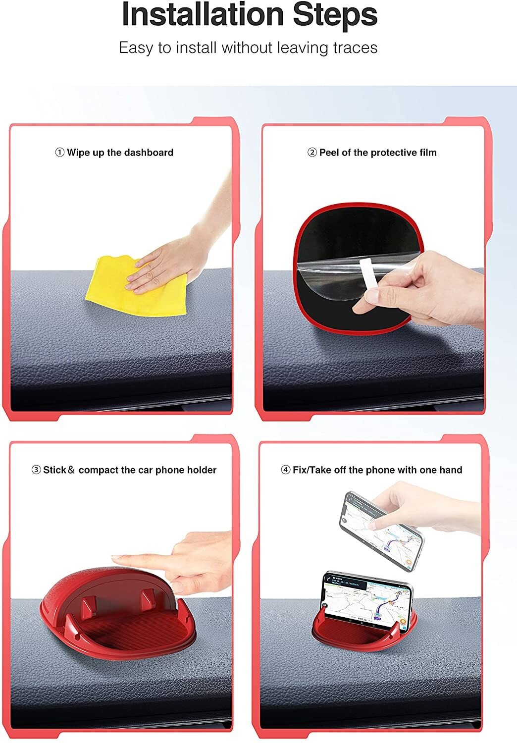 Car Phone Holder for Dashboards – Slip-Free Desk Phone Stand, Compatible with iPhone, Samsung, Android Smartphones, GPS Devices