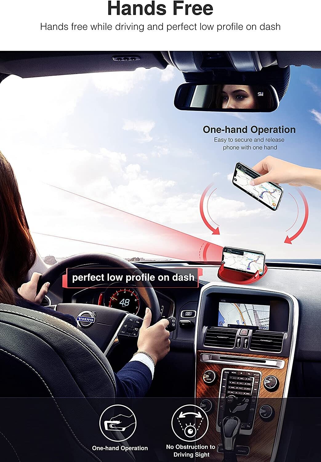 Car Phone Holder for Dashboards – Slip-Free Desk Phone Stand, Compatible with iPhone, Samsung, Android Smartphones, GPS Devices