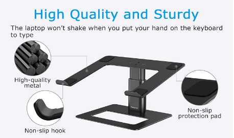 Height Adjustable Lapdesk with Ventilated Laptop Holder for Ergonomic Comfort and Improved Airflow During Laptop Use