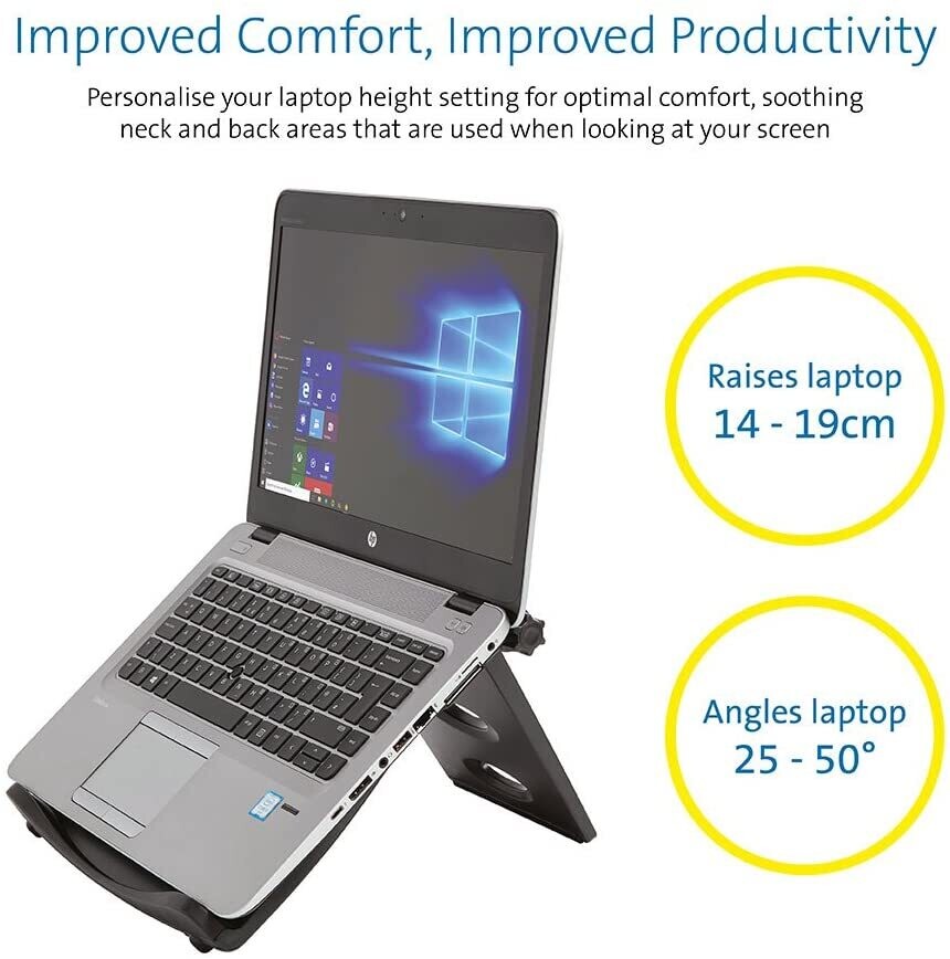 Easy Riser Portable Ergonomic Laptop Cooling Stand, designed for comfort and better airflow. Adjustable height for improved posture and cooling while working or gaming on your laptop.