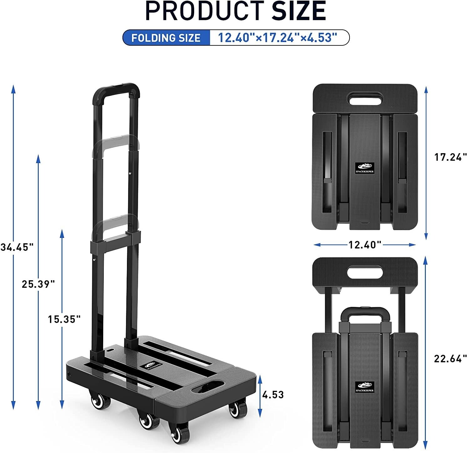 Heavy Duty Platform Trolley with 6 Wheels and 2 Elastic Ropes