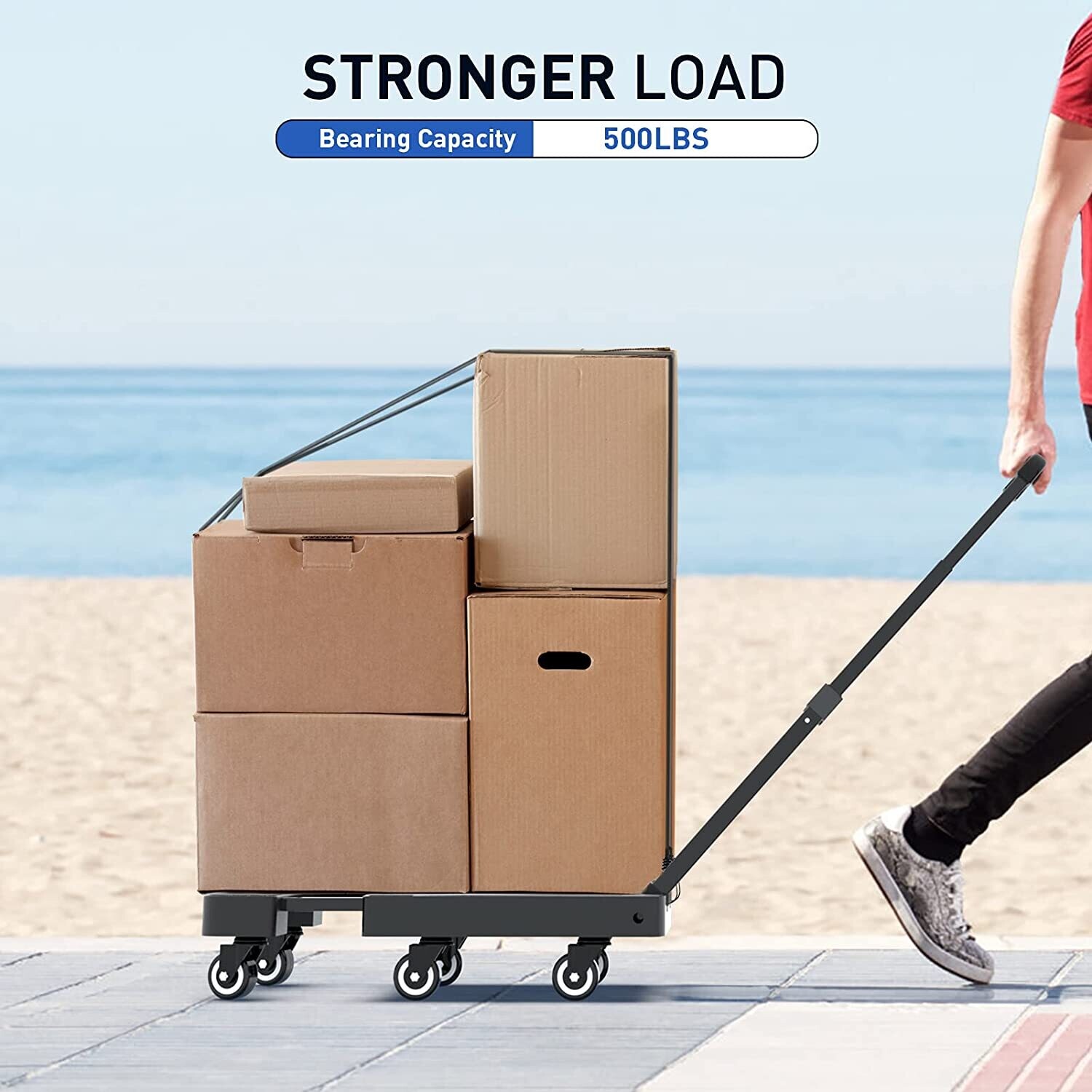 Heavy Duty Platform Trolley with 6 Wheels and 2 Elastic Ropes for Easy Transport of Heavy Loads, Durable and Stable Cart for Home, Office, and Industrial Use
