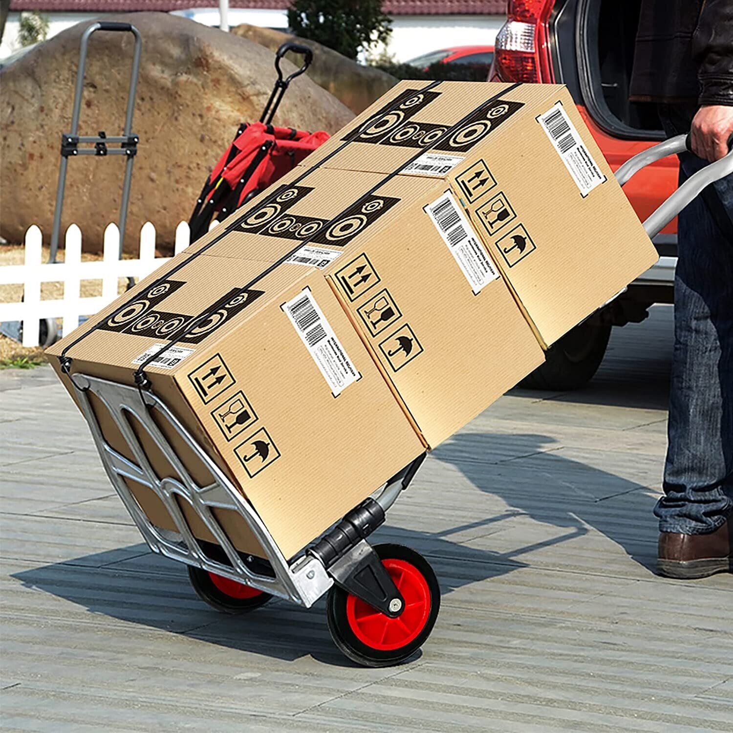 Folding Steel Sack Truck with Adjustable Height, Heavy Duty Trolley for Moving and Transport