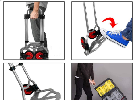 Folding Steel Sack Truck with Adjustable Height, Heavy Duty Trolley for Moving and Transport