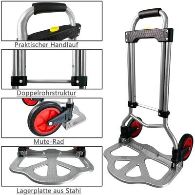Folding Steel Sack Truck with Adjustable Height, Heavy Duty Trolley for Moving and Transport