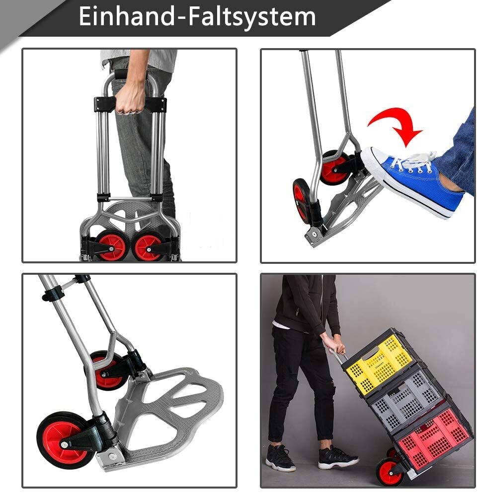 Folding Steel Sack Truck with Adjustable Height, Heavy Duty Trolley for Moving and Transport