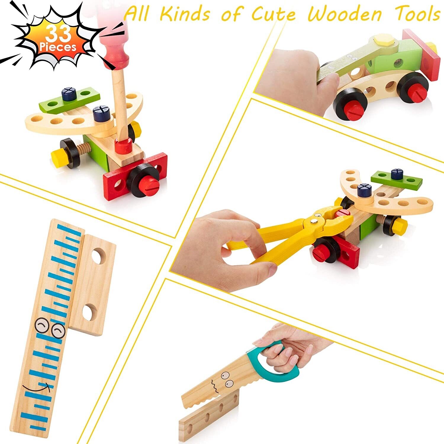 Box with Colorful Wooden Tools – Creative Playset for Kids, Educational Toy Set with Safe, Non-Toxic Materials for Learning and Development
