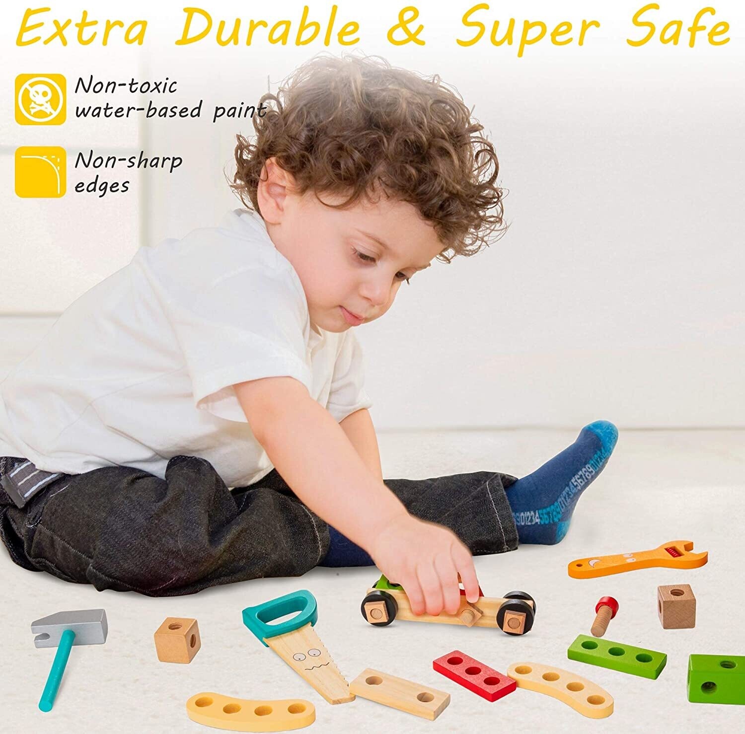 Box with Colorful Wooden Tools – Creative Playset for Kids, Educational Toy Set with Safe, Non-Toxic Materials for Learning and Development