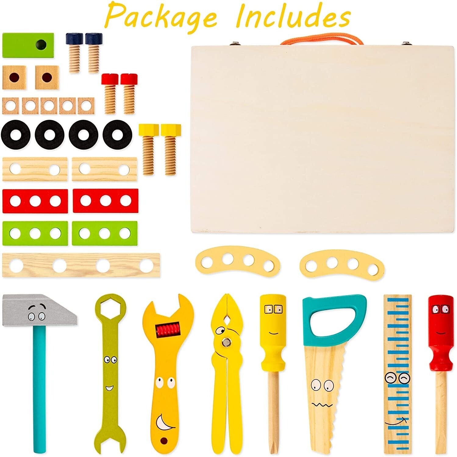 Box with Colorful Wooden Tools – Creative Playset for Kids, Educational Toy Set with Safe, Non-Toxic Materials for Learning and Development
