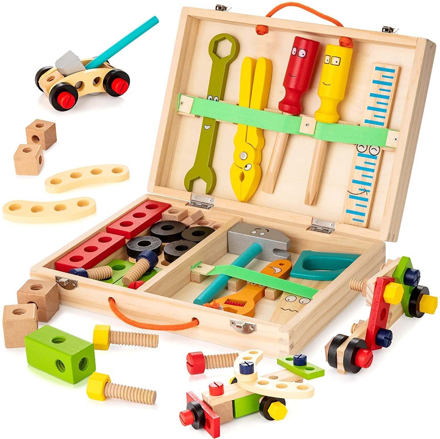 Box with Colorful Wooden Tools – Creative Playset for Kids, Educational Toy Set with Safe, Non-Toxic Materials for Learning and Development