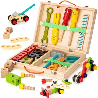 Box with Colorful Wooden Tools – Creative Playset for Kids, Educational Toy Set with Safe, Non-Toxic Materials for Learning and Development