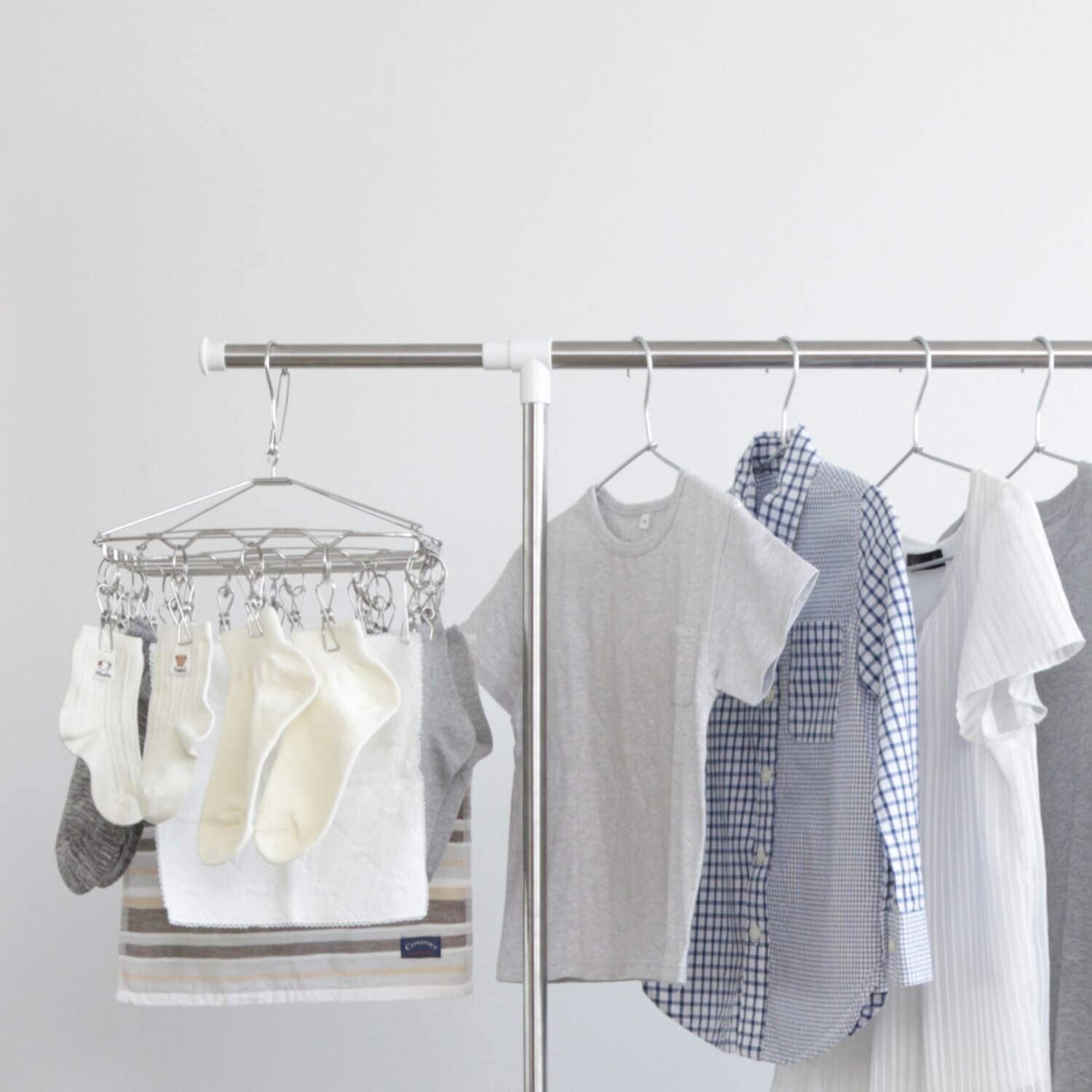 Clothes Rack, 2 Levels, Adjustable, Foldable, Heavy Duty Storage Stand for Bedroom, Living Room, or Laundry Room