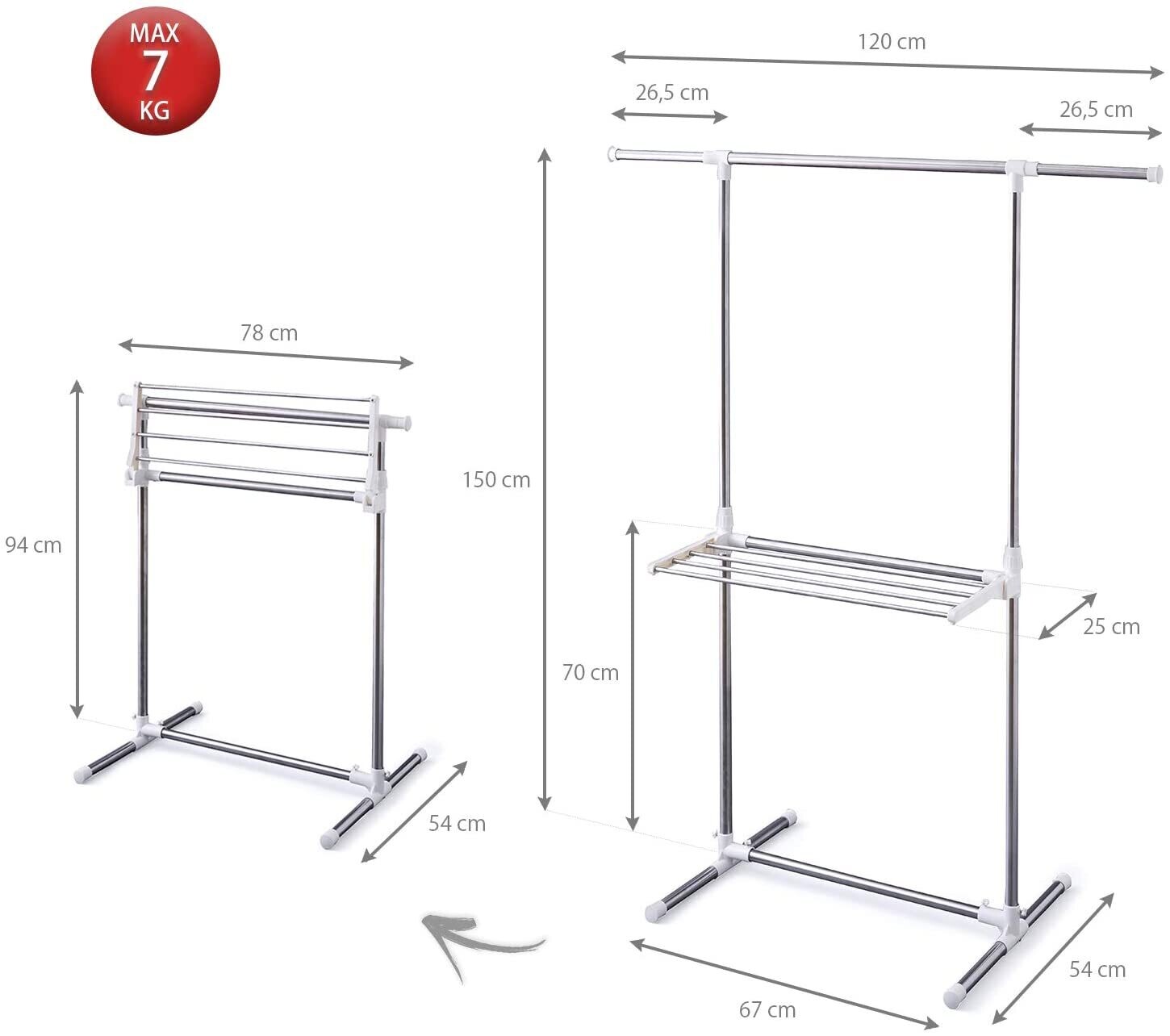 Clothes Rack, 2 Levels, Adjustable, Foldable, Heavy Duty Storage Stand for Bedroom, Living Room, or Laundry Room