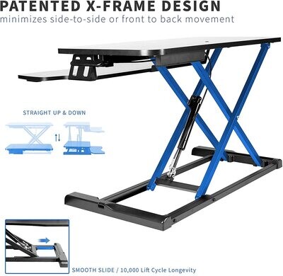 Height Adjustable Desk Stand Sit to Stand Gas Spring Riser Converter 32" Wide Table Workstation Fits Dual Monitor