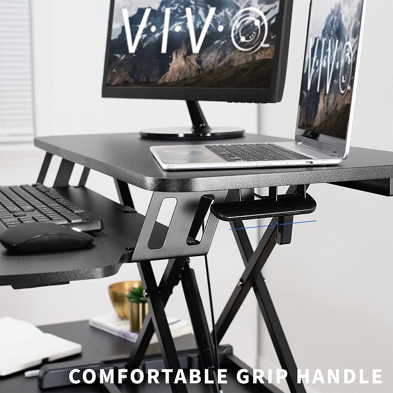 Height Adjustable Desk Stand Sit to Stand Gas Spring Riser Converter 32&quot; Wide Table Workstation Fits Dual Monitor