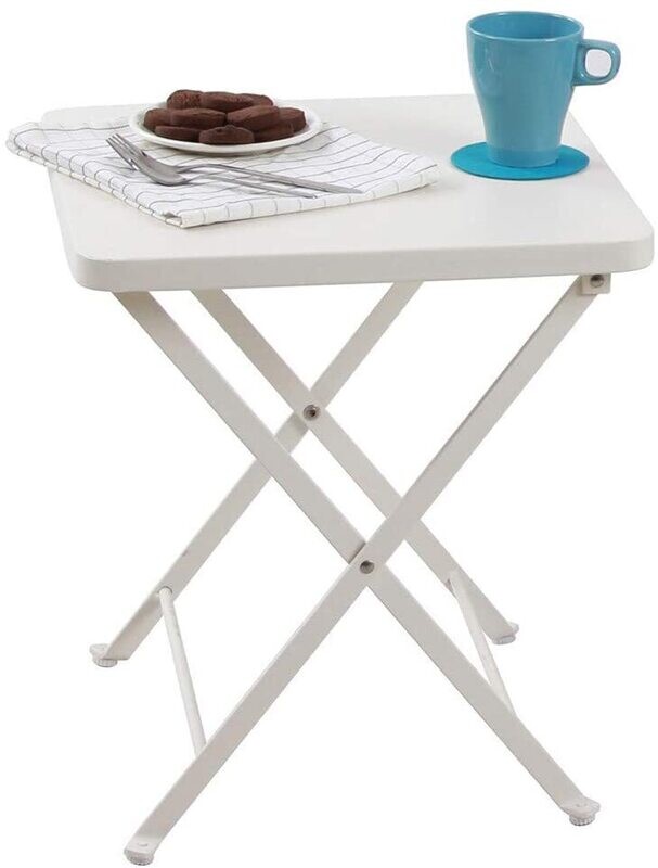 Folding Metal Square Small Side End Table, Compact Snack Table for Living Room or Bedroom