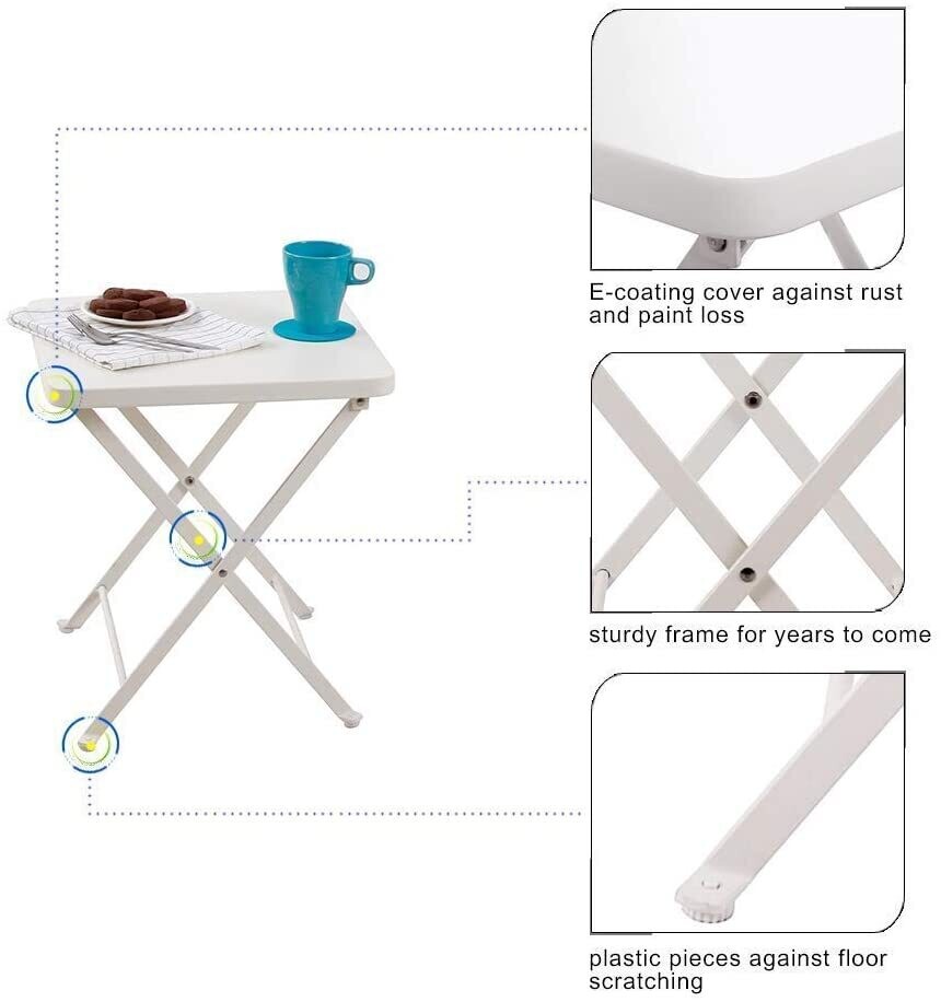 Folding Metal Square Small Side End Table, Compact Snack Table for Living Room or Bedroom