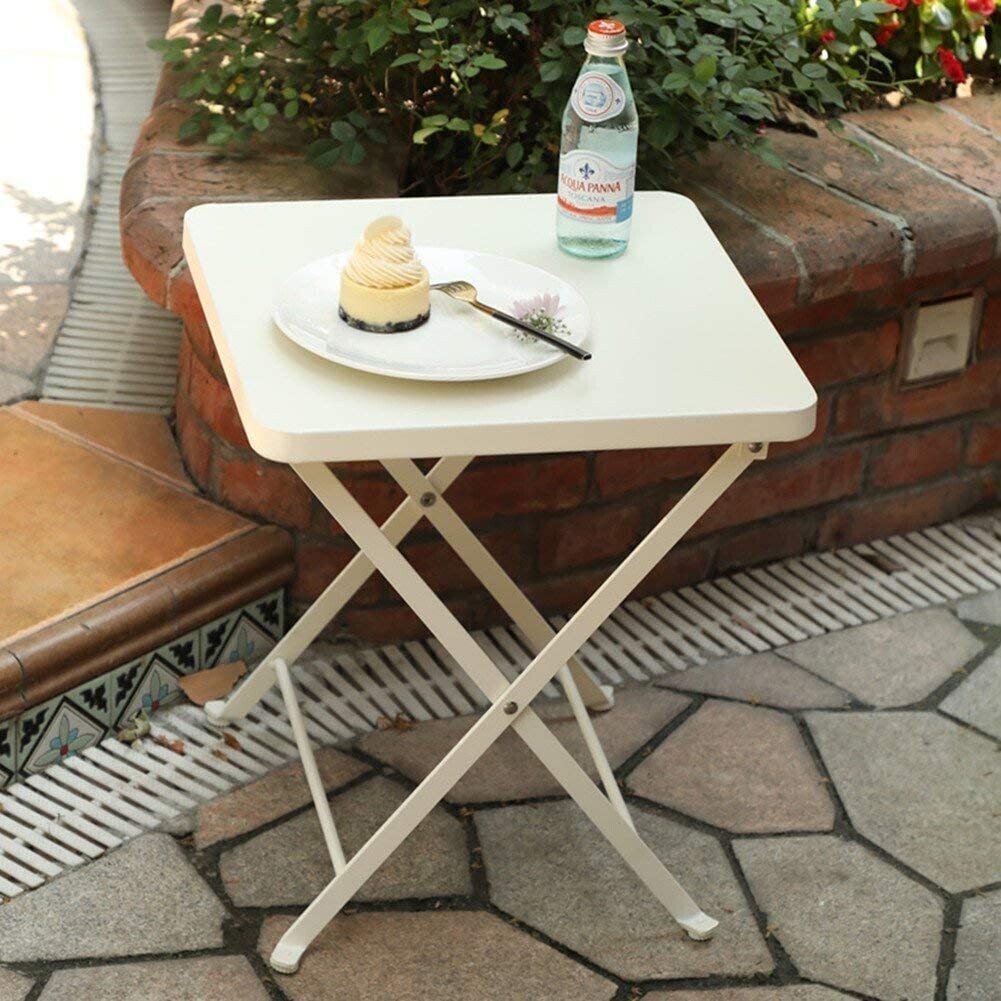 Folding Metal Square Small Side End Table, Compact Snack Table for Living Room or Bedroom