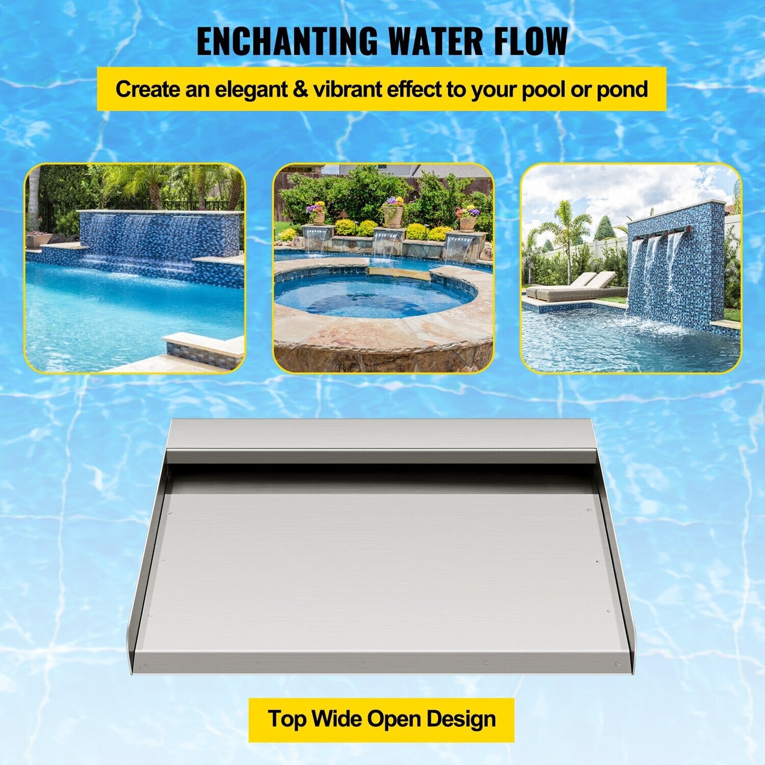 Rectangular Waterfall Pool Fountain, 30cm Stainless Steel Waterfall Spillway, Cascade Blade with Connector, Hose, Clamp, and PTFE Tape, Water Blade for Koi Fish Pond, Water Feature