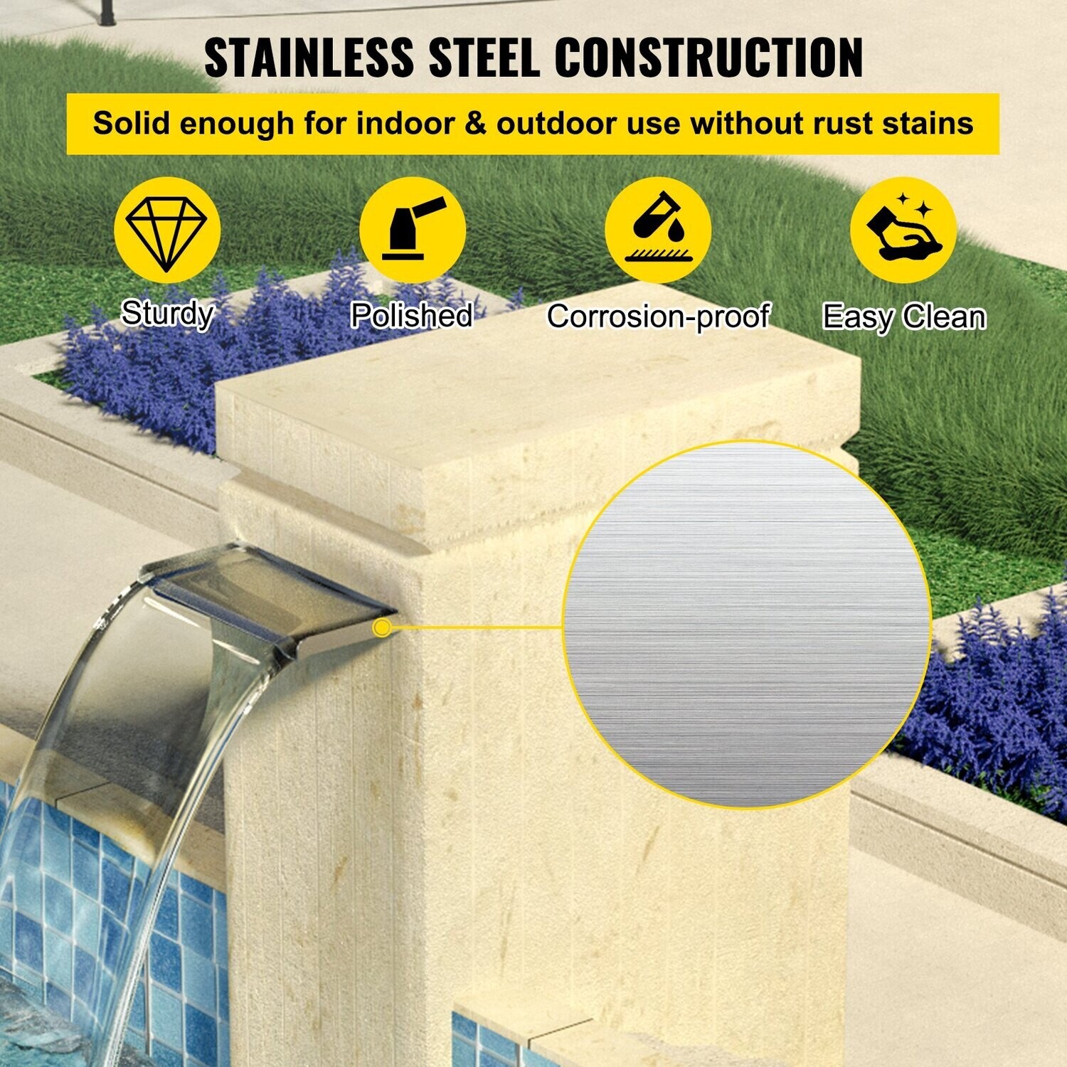 Rectangular Waterfall Pool Fountain, 30cm Stainless Steel Waterfall Spillway, Cascade Blade with Connector, Hose, Clamp, and PTFE Tape, Water Blade for Koi Fish Pond, Water Feature